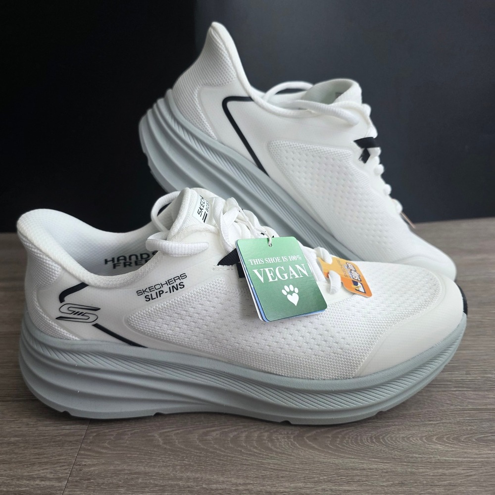 Skechers Hands Free Slip-ins BOBS Skillz Mens 9.5 White Gray 118431 WGY Vegan